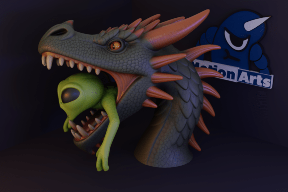 Cartoon Dragon Eating Alien: A Charming and Creative 3D Model