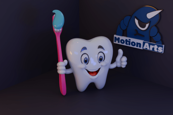 Cute Cartoon Tooth with Toothbrush: A Design Delight