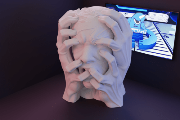 Horror Face and Hands Sculpture – Exclusive STL File 🖐️😱